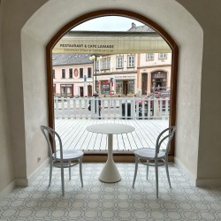 Restaurant using our cement tile in old town square Prague, Czech Republic