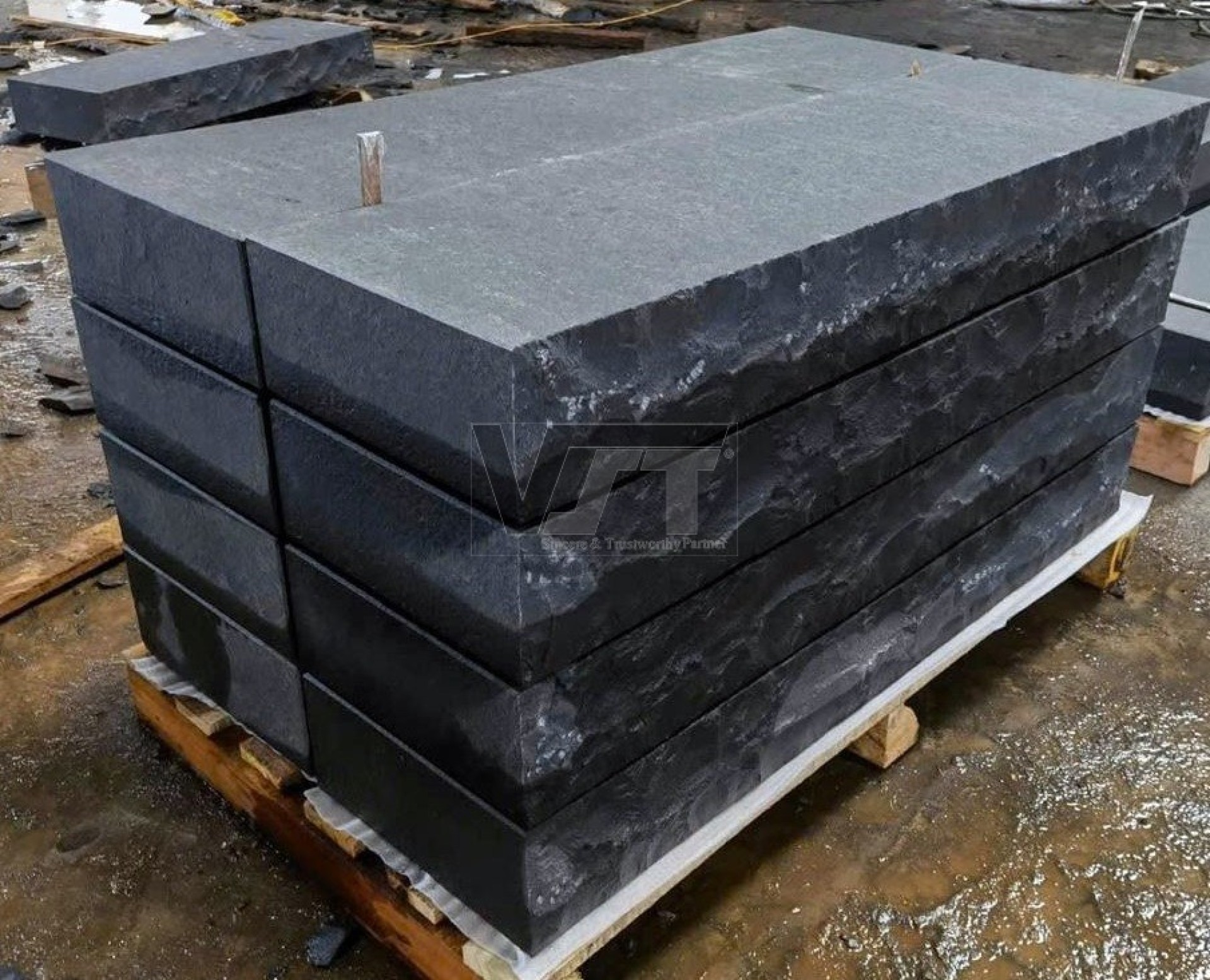 Black basalt bench flamed