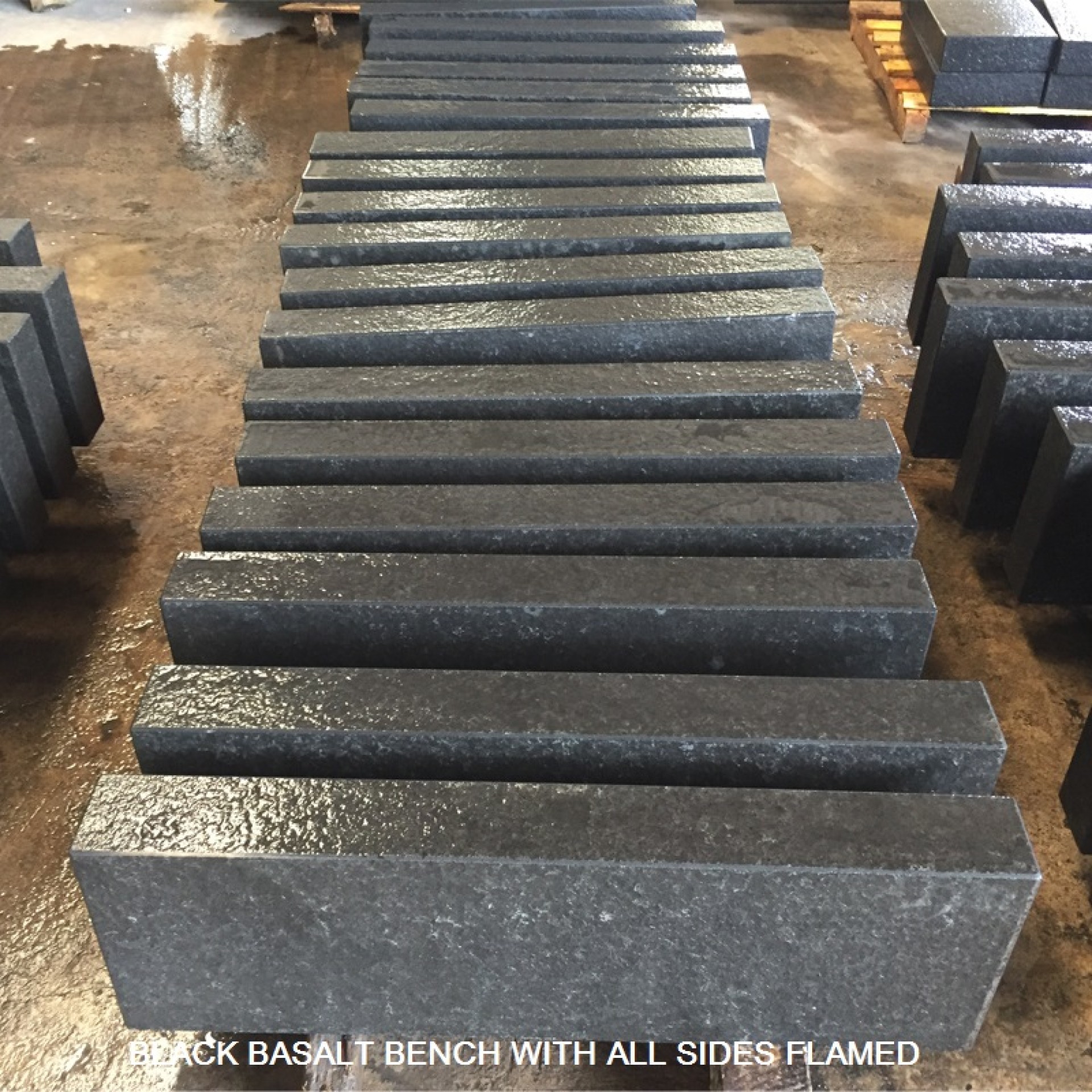 Black basalt bench flamed and WJ finish